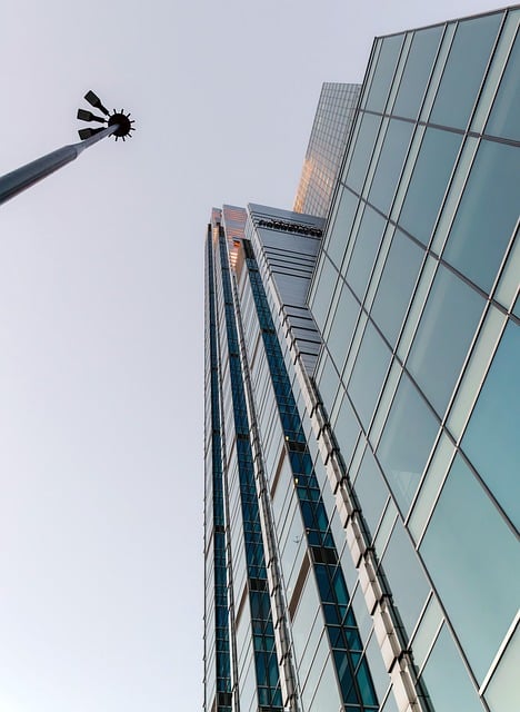 large windows of a tall skyscraper