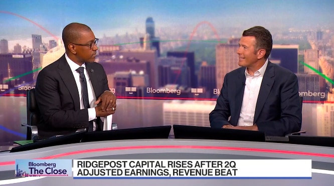Luke Sarsfied, CEO of Ridgepost Capital, talking on a Bloomberg TV program